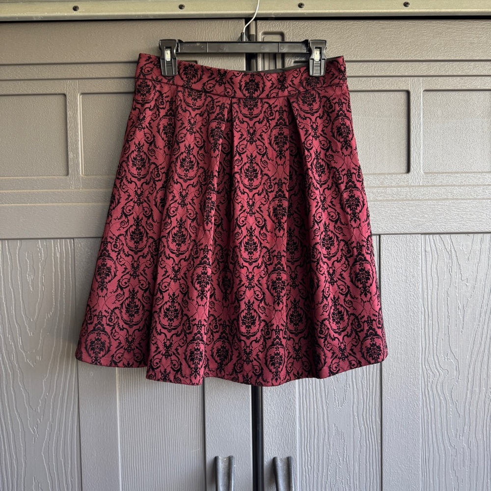 Valleygirl Maroon and Black A-Line Velvet Skirt